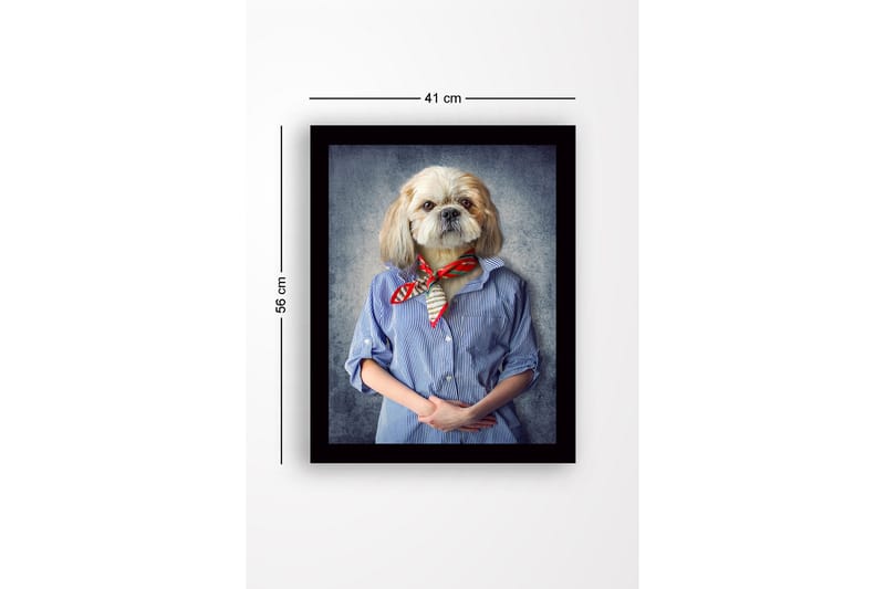 Inramad Canvastavla i trä - 41x56 cm - Hund med människoliknande drag klädd i skjorta och scarf - Blå / Beige / Röd - Inredning & dekor - Tavlor & konst