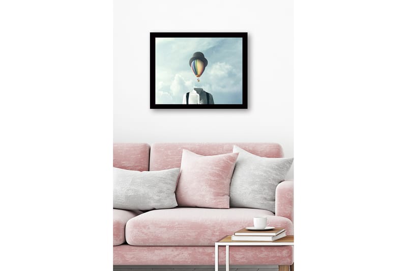 Inramad Canvastavla i trä - 41x56 cm - Huvudlös man i vit skjorta med en färgglad varmluftsballong ovanför - Blå / Grön / Röd - Inredning & dekor - Tavlor & konst
