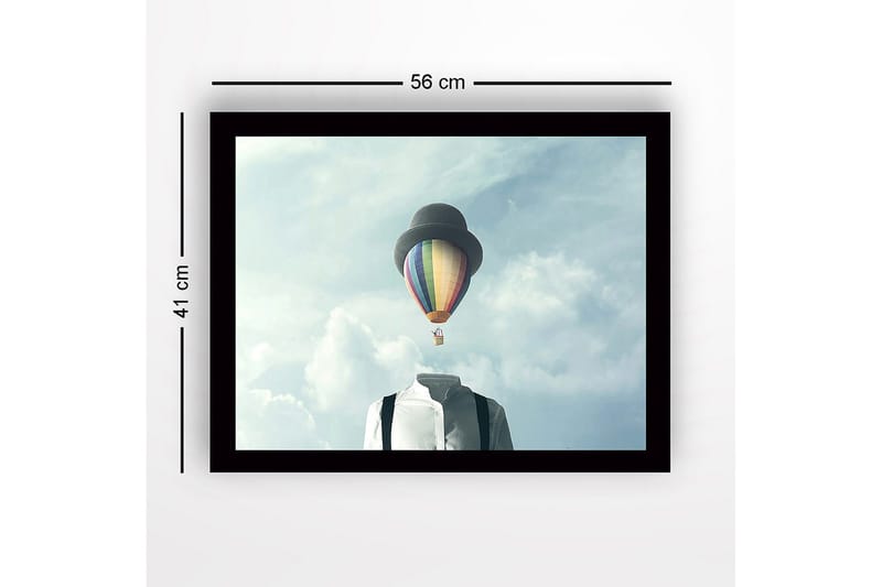 Inramad Canvastavla i trä - 41x56 cm - Huvudlös man i vit skjorta med en färgglad varmluftsballong ovanför - Blå / Grön / Röd - Inredning & dekor - Tavlor & konst