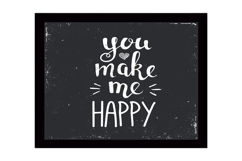 Inramad Canvastavla i trä - 41x56 cm - Inspirerande text med budskapet you make me happy - Vit / Svart - Inredning & dekor - Tavlor & konst