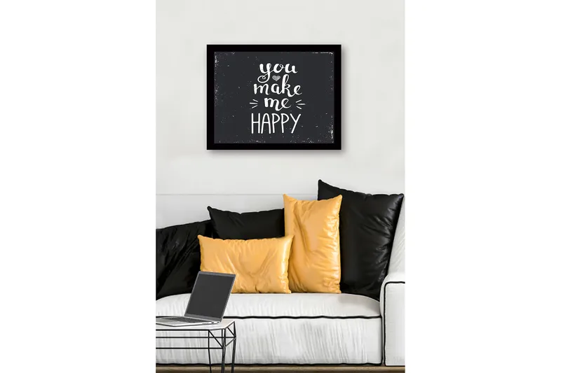 Inramad Canvastavla i trä - 41x56 cm - Inspirerande text med budskapet you make me happy - Vit / Svart - Inredning & dekor - Tavlor & konst