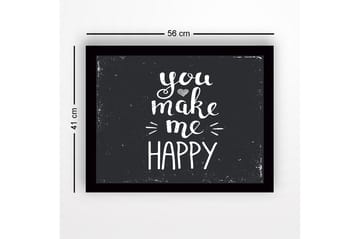 Inramad Canvastavla i trä - 41x56 cm - Inspirerande text med budskapet you make me happy - Vit / Svart - Inredning & dekor - Tavlor & konst