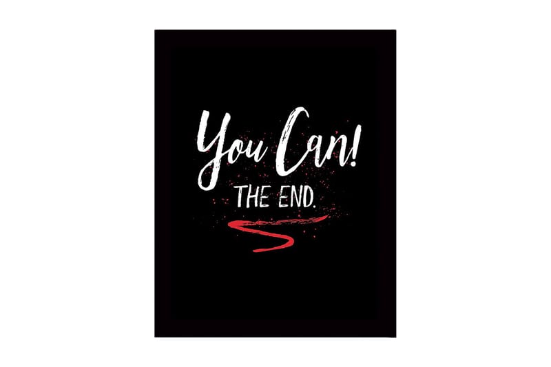 Inramad Canvastavla i trä - 41x56 cm - Inspirerande text med uppmaning och avslutning, Vit / Röd / Svart
