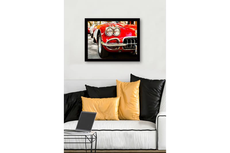 Inramad Canvastavla i trä - 41x56 cm - Klassisk röd sportbil med glänsande kromdetaljer - Röd / Krom / Svart - Inredning & dekor - Tavlor & konst
