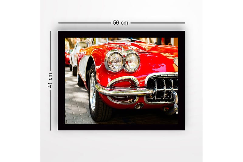 Inramad Canvastavla i trä - 41x56 cm - Klassisk röd sportbil med glänsande kromdetaljer - Röd / Krom / Svart - Inredning & dekor - Tavlor & konst