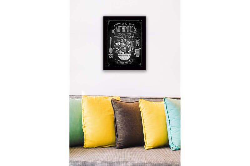 Inramad Canvastavla i trä - 41x56 cm - Köksskylt med en skål fylld av grönsaker och köksredskap - Vit / Svart - Inredning & dekor - Tavlor & konst
