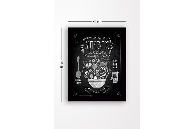 Inramad Canvastavla i trä - 41x56 cm - Köksskylt med en skål fylld av grönsaker och köksredskap - Vit / Svart - Inredning & dekor - Tavlor & konst