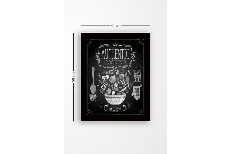 Inramad Canvastavla i trä - 41x56 cm - Köksskylt med en skål fylld av grönsaker och köksredskap - Vit / Svart - Inredning & dekor - Tavlor & konst