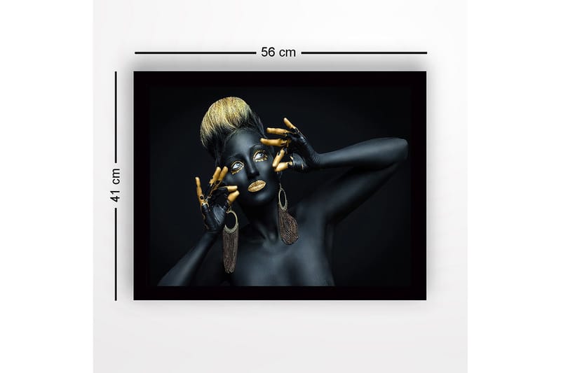 Inramad Canvastavla i trä - 41x56 cm - Konstverk med en kvinna i svart kroppsmålning och guldiga detaljer - Svart / Guld / Brun - Inredning & dekor - Tavlor & konst