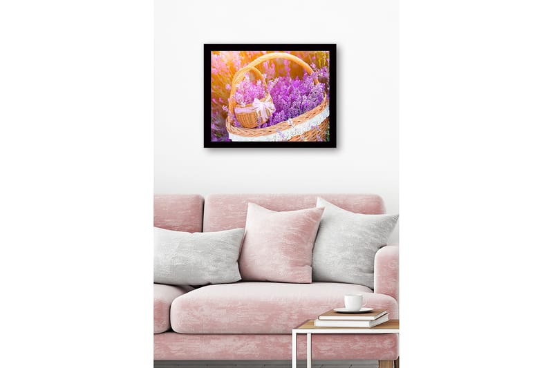 Inramad Canvastavla i trä - 41x56 cm - Korg fylld med lavendelblommor - Lila / Grön / Brun - Inredning & dekor - Tavlor & konst