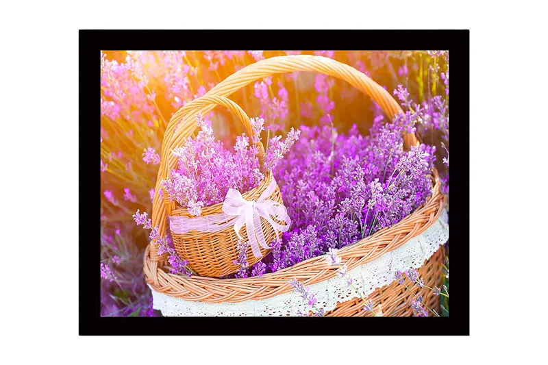 Inramad Canvastavla i trä - 41x56 cm - Korg fylld med lavendelblommor - Lila / Grön / Brun - Inredning & dekor - Tavlor & konst