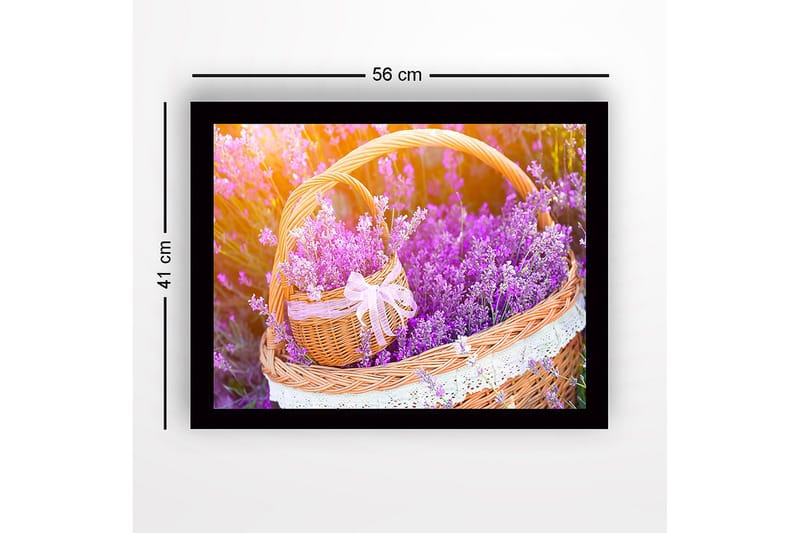 Inramad Canvastavla i trä - 41x56 cm - Korg fylld med lavendelblommor - Lila / Grön / Brun - Inredning & dekor - Tavlor & konst