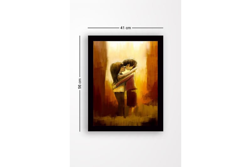 Inramad Canvastavla i trä - 41x56 cm - Kramande par i en romantisk omfamning - Guld / Brunt / Beige - Inredning & dekor - Tavlor & konst