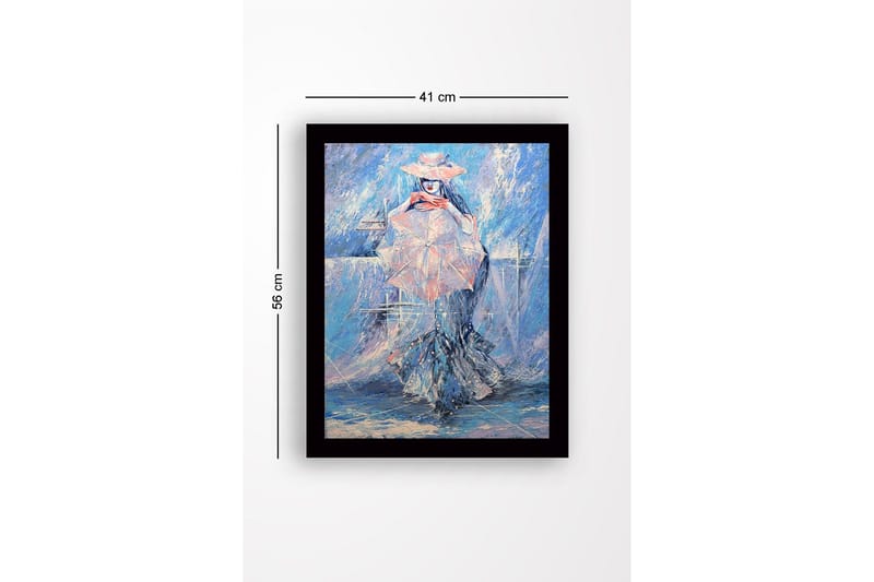 Inramad Canvastavla i trä - 41x56 cm - Kvinna med parasoll i en drömlik, blå miljö - Blå / Rosa / Vit - Inredning & dekor - Tavlor & konst