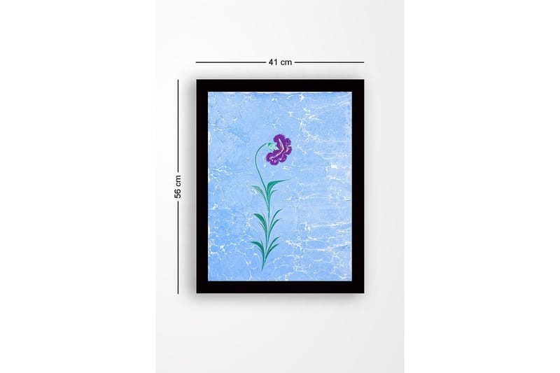 Inramad Canvastavla i trä - 41x56 cm - Lila blomma med gröna blad på en ljusblå bakgrund - Lila / Grön / Ljusblå - Inredning & dekor - Tavlor & konst