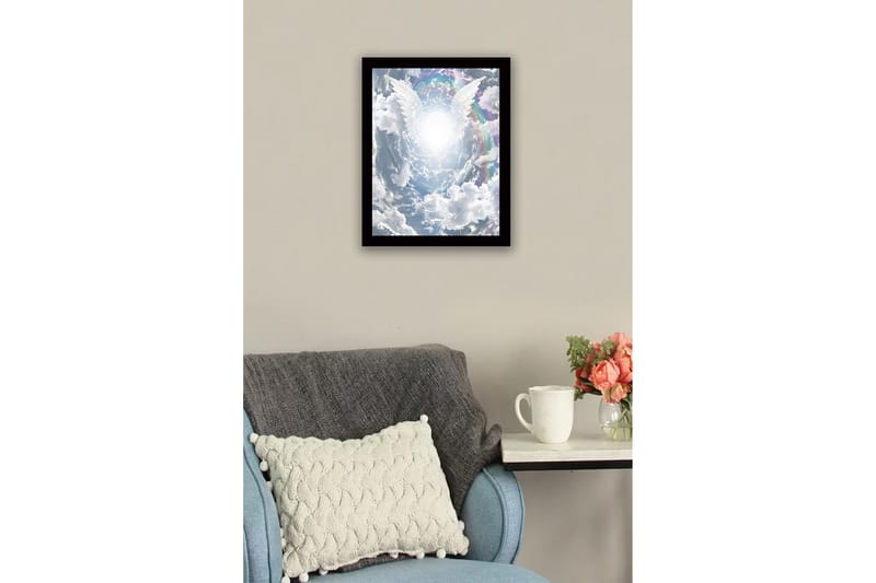 Inramad Canvastavla i trä - 41x56 cm - Ljusa änglavingar som sträcker sig mot en strålande ljuskälla i en dramatisk himmel - Vit / Ljusblå / Grå - Inredning & dekor - Tavlor & konst