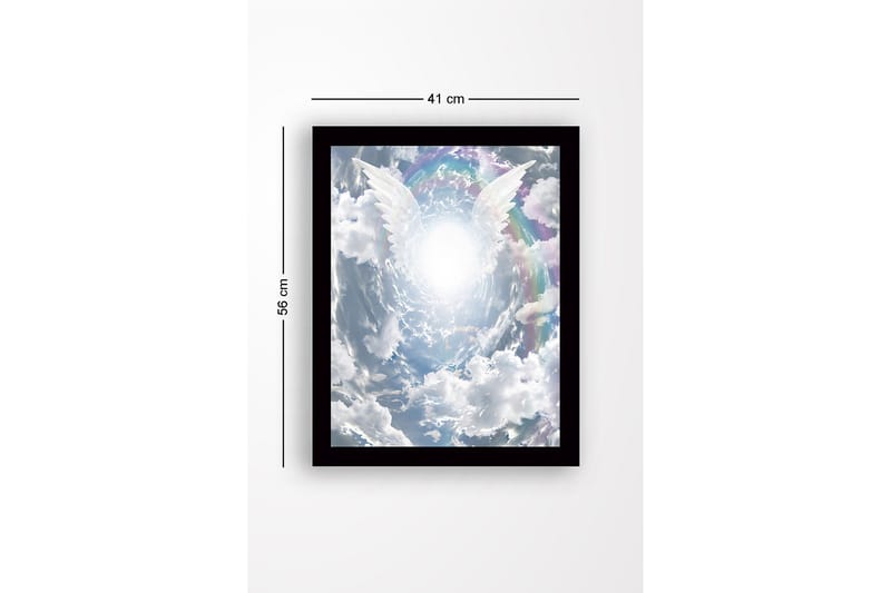 Inramad Canvastavla i trä - 41x56 cm - Ljusa änglavingar som sträcker sig mot en strålande ljuskälla i en dramatisk himmel - Vit / Ljusblå / Grå - Inredning & dekor - Tavlor & konst