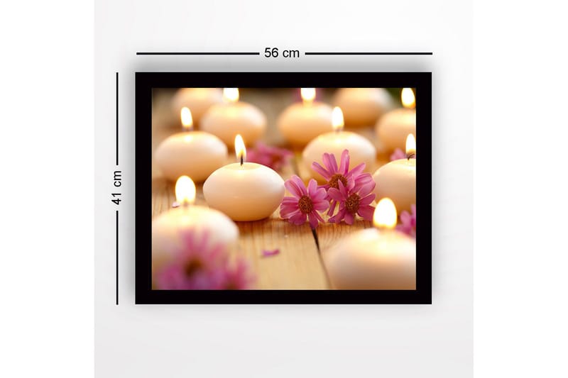 Inramad Canvastavla i trä - 41x56 cm - Ljusande doftljus omgivna av blommor - Ljusrosa / Vit / Beige - Inredning & dekor - Tavlor & konst