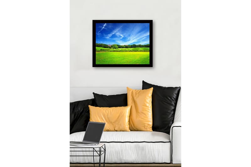 Inramad Canvastavla i trä - 41x56 cm - Lummig landskap med grönskande ängar och blå himmel - Grön / Blå - Inredning & dekor - Tavlor & konst