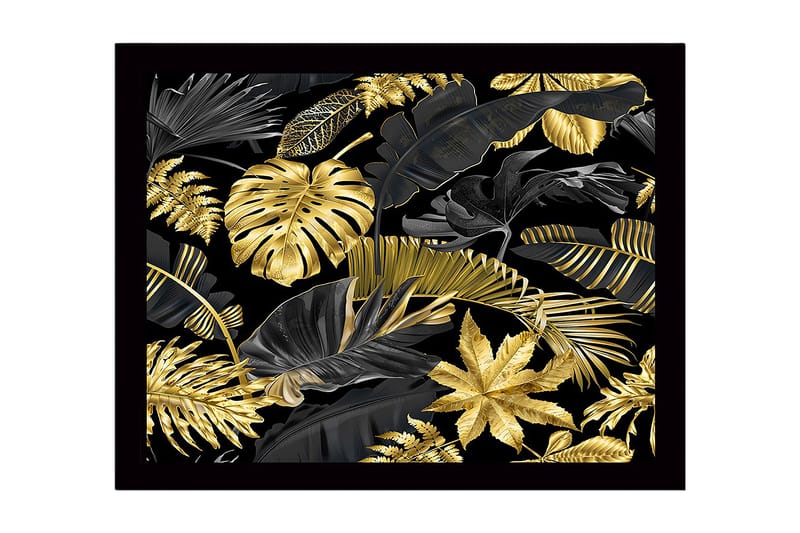 Inramad Canvastavla i trä - 41x56 cm - Lyxig samling av tropiska blad i guld och svart - Guld / Svart - Inredning & dekor - Tavlor & konst