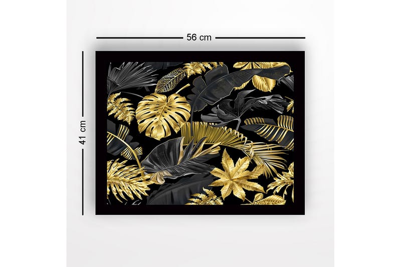 Inramad Canvastavla i trä - 41x56 cm - Lyxig samling av tropiska blad i guld och svart - Guld / Svart - Inredning & dekor - Tavlor & konst