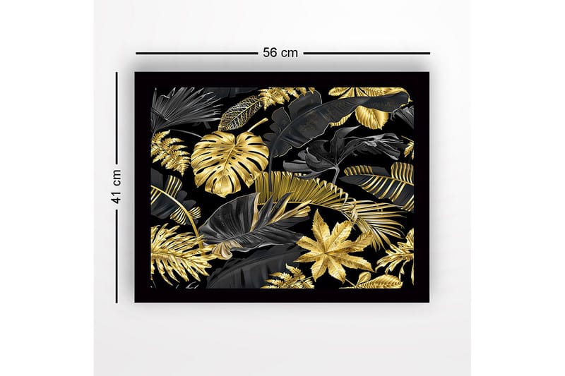 Inramad Canvastavla i trä - 41x56 cm - Lyxig samling av tropiska blad i guld och svart - Guld / Svart - Inredning & dekor - Tavlor & konst