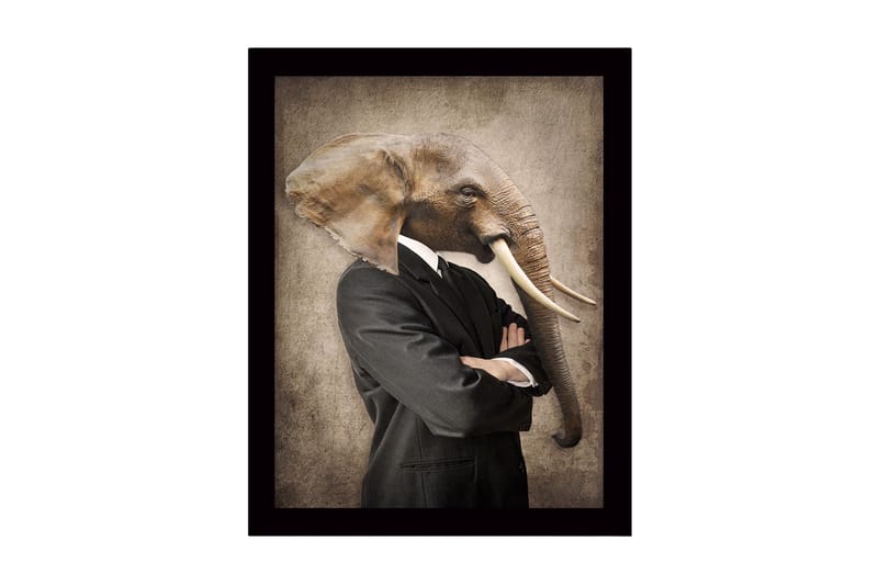 Inramad Canvastavla i trä - 41x56 cm - Människa med elefanthuvud i kostym - Grå / Brun / Svart - Inredning & dekor - Tavlor & konst