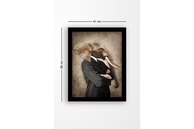 Inramad Canvastavla i trä - 41x56 cm - Människa med elefanthuvud i kostym - Grå / Brun / Svart - Inredning & dekor - Tavlor & konst
