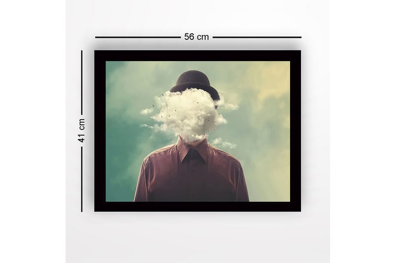 Inramad Canvastavla i trä - 41x56 cm - Människa med en molnig huvudet som svävar över en drömlik bakgrund - Grön / Brun / Vit - Inredning & dekor - Tavlor & konst