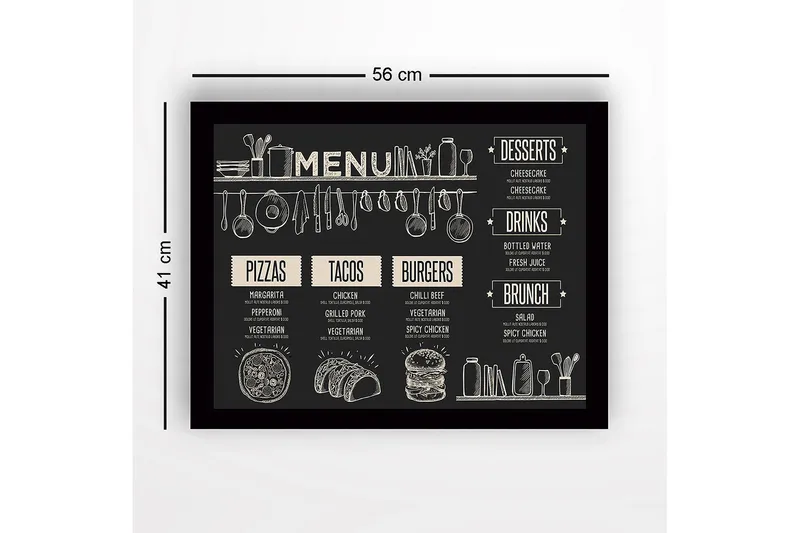 Inramad Canvastavla i trä - 41x56 cm - Meny med mat och dryck i skissartad stil - Svart / Beige - Inredning & dekor - Tavlor & konst