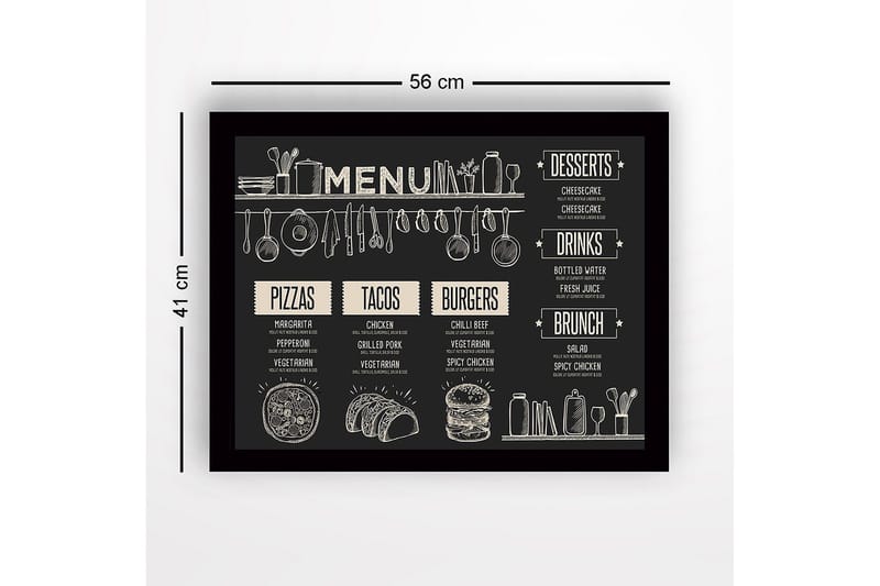 Inramad Canvastavla i trä - 41x56 cm - Meny med mat och dryck i skissartad stil - Svart / Beige - Inredning & dekor - Tavlor & konst