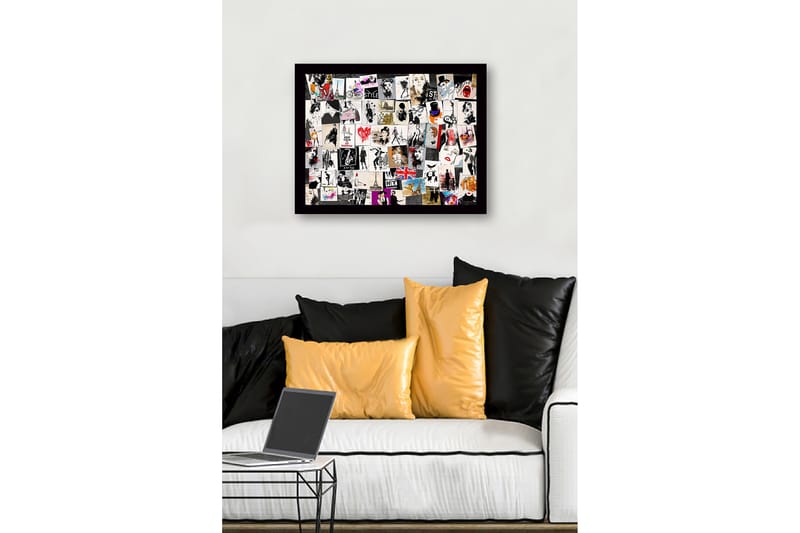 Inramad Canvastavla i trä - 41x56 cm - Modeinspirerade collage med stiliga silhuetter och ikoniska landmärken - Svart / Röd / Beige - Inredning & dekor - Tavlor & konst