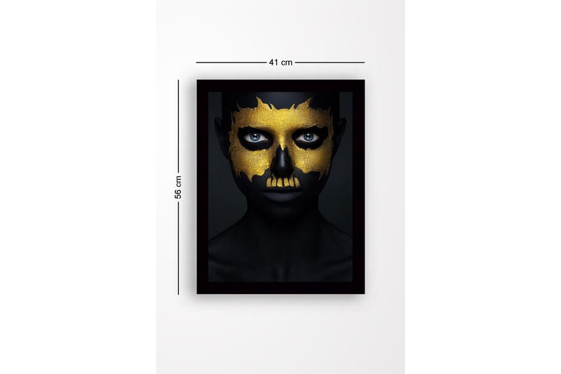 Inramad Canvastavla i trä - 41x56 cm - Mörk ansiktsmålning med guldiga detaljer som formar ett dödskallemotiv - Svart / Guld - Inredning & dekor - Tavlor & konst