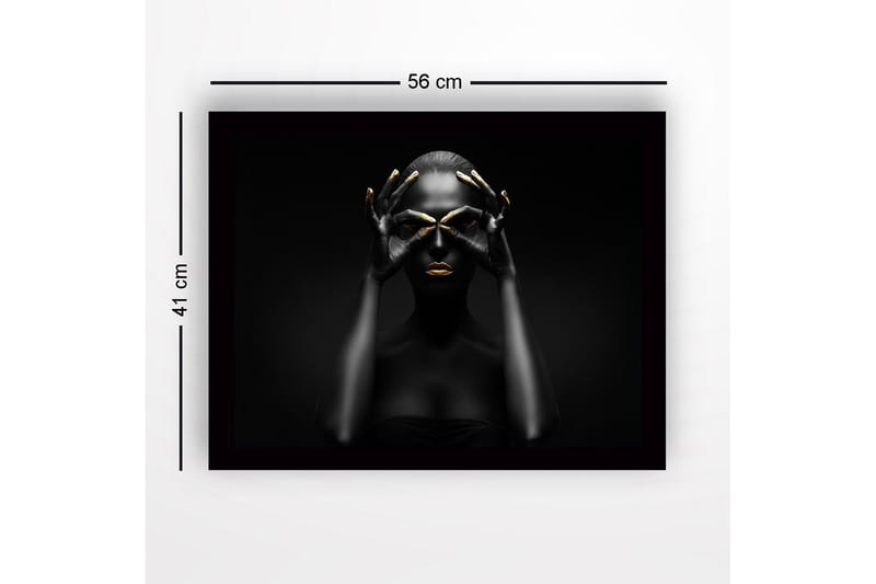 Inramad Canvastavla i trä - 41x56 cm - Mörk silhuett av en kvinna med guldiga detaljer som formar en mask - Svart / Guld - Inredning & dekor - Tavlor & konst