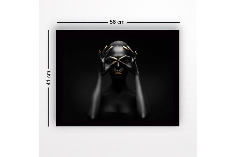 Inramad Canvastavla i trä - 41x56 cm - Mörk silhuett av en kvinna med guldiga detaljer som formar en mask - Svart / Guld - Inredning & dekor - Tavlor & konst