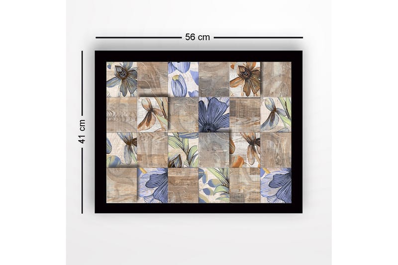 Inramad Canvastavla i trä - 41x56 cm - Mosaik av blommor i olika färger och former - Beige / Blå / Brun - Inredning & dekor - Tavlor & konst