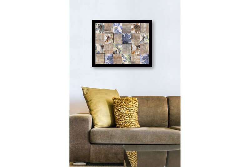 Inramad Canvastavla i trä - 41x56 cm - Mosaik av blommor i olika färger och former - Beige / Blå / Brun - Inredning & dekor - Tavlor & konst