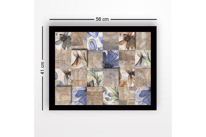 Inramad Canvastavla i trä - 41x56 cm - Mosaik av blommor i olika färger och former - Beige / Blå / Brun - Inredning & dekor - Tavlor & konst
