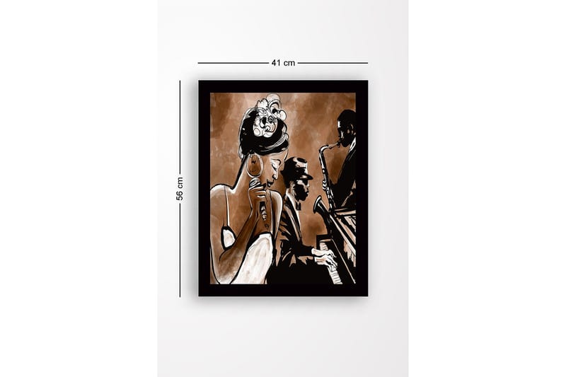 Inramad Canvastavla i trä - 41x56 cm - Musikaliskt framträdande med sångerska och musiker - Mörkbrun / Beige / Svart - Inredning & dekor - Tavlor & konst