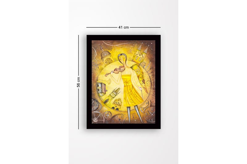 Inramad Canvastavla i trä - 41x56 cm - Musiker med fiol i en gyllene omgivning - Guld / Gul / Brun - Inredning & dekor - Tavlor & konst
