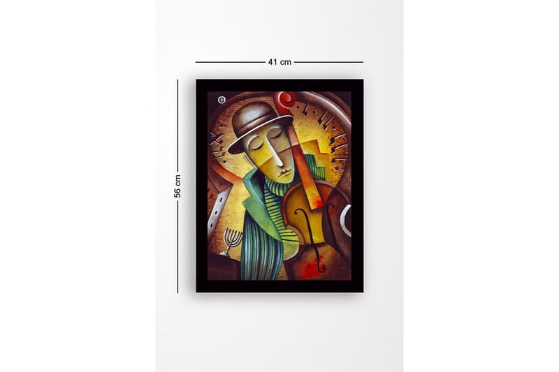 Inramad Canvastavla i trä - 41x56 cm - Musiker som spelar fiol med en drömmande uttryck - Guld / Grön / Brun - Inredning & dekor - Tavlor & konst