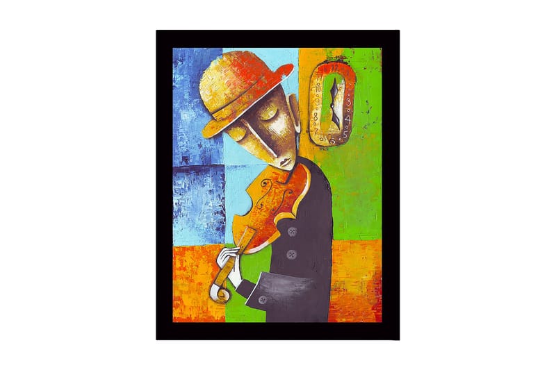 Inramad Canvastavla i trä - 41x56 cm - Musiker som spelar fiol med en känsla av tidens gång - Blå / Grön / Orange - Inredning & dekor - Tavlor & konst