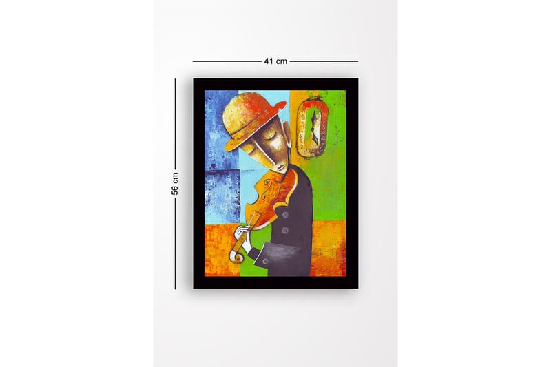 Inramad Canvastavla i trä - 41x56 cm - Musiker som spelar fiol med en känsla av tidens gång - Blå / Grön / Orange - Inredning & dekor - Tavlor & konst