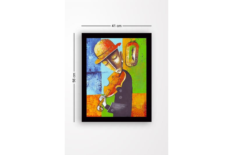 Inramad Canvastavla i trä - 41x56 cm - Musiker som spelar fiol med en känsla av tidens gång - Blå / Grön / Orange - Inredning & dekor - Tavlor & konst