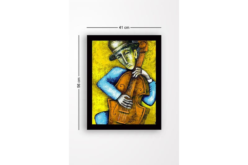 Inramad Canvastavla i trä - 41x56 cm - Musiker som spelar kontrabas med känslosamt uttryck - Gult / Blått / Brunt - Inredning & dekor - Tavlor & konst
