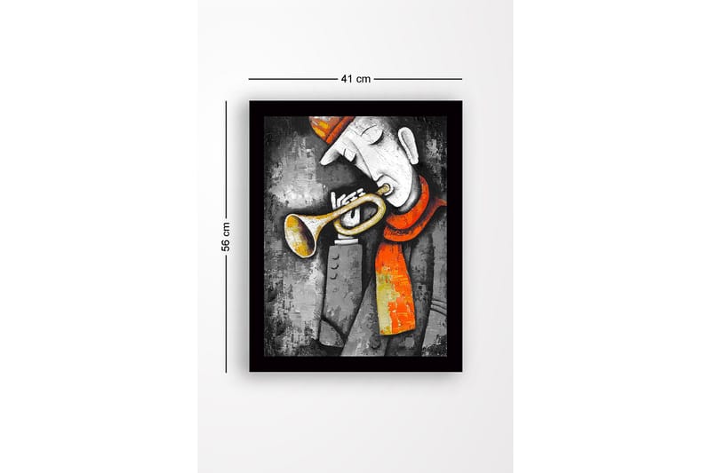 Inramad Canvastavla i trä - 41x56 cm - Musiker som spelar trumpet med en röd scarf - Grå / Orange / Gul - Inredning & dekor - Tavlor & konst