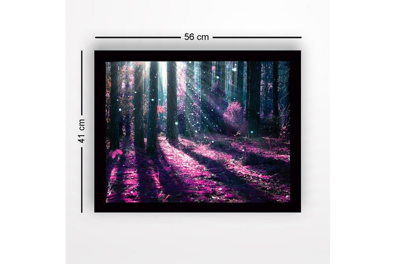 Inramad Canvastavla i trä - 41x56 cm - Mystisk skog med lila och blå ljusstrålar - Lila / Blå - Inredning & dekor - Tavlor & konst