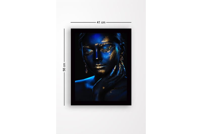 Inramad Canvastavla i trä - 41x56 cm - Mystisk porträtt med blå och gyllene ansiktsmålning - Blå / Guld - Inredning & dekor - Tavlor & konst