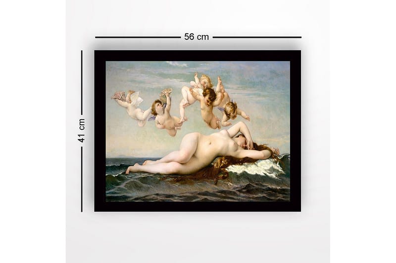 Inramad Canvastavla i trä - 41x56 cm - Naken kvinna som vilar på havets vågor omgiven av änglar - Hudton / Himmelsblå / Havsgrön - Inredning & dekor - Tavlor & konst