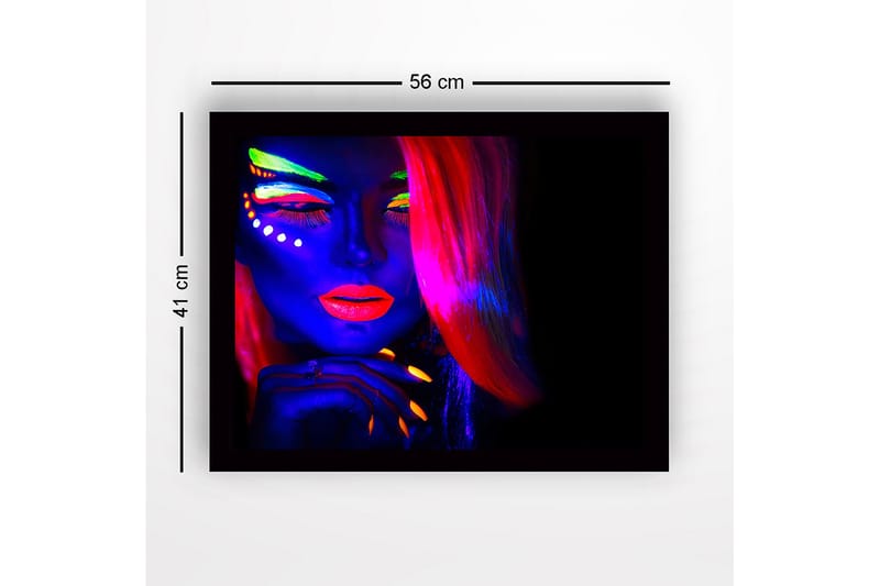 Inramad Canvastavla i trä - 41x56 cm - Neonfärgad porträtt av en kvinna med dramatisk makeup - Blå / Rosa / Orange - Inredning & dekor - Tavlor & konst
